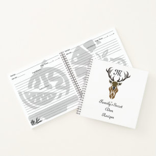 Black Stag Silhouette Monogram Deer Rezepte Notizbuch