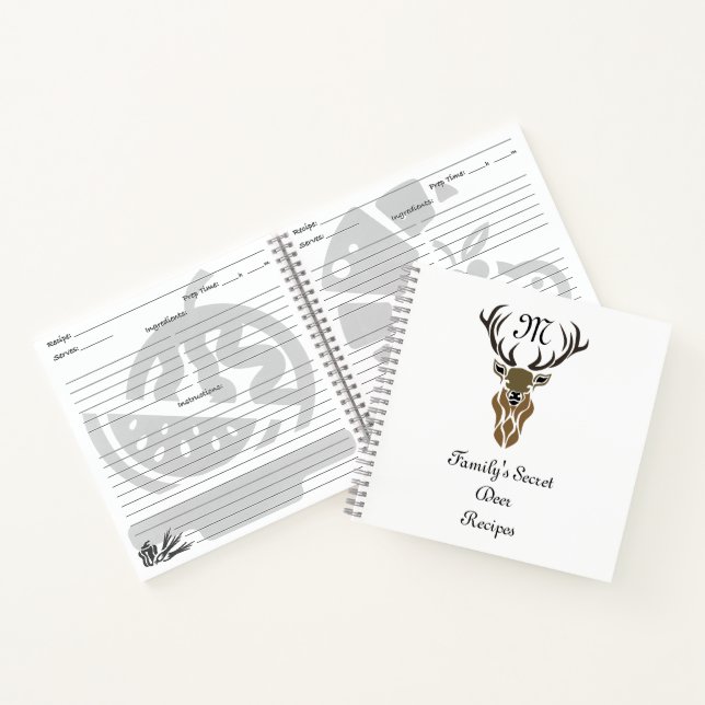 Black Stag Silhouette Monogram Deer Rezepte Notizbuch (Innenseite)