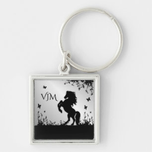 Black Stallion / Pferd auf Silver Monogram züchten Schlüsselanhänger