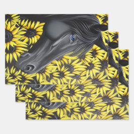 Black Stallion Pferd und Sonnenblumen Geschenkpapier Set
