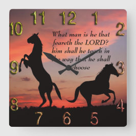 Black Stallone Silhouette Quadratische Wanduhr