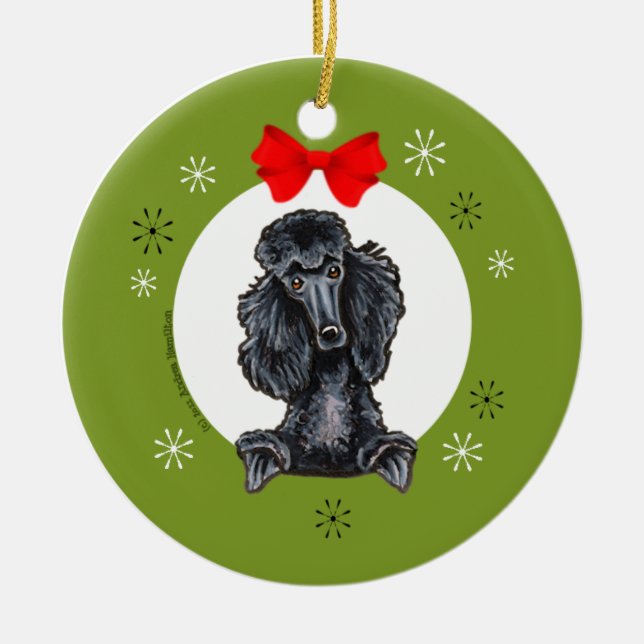 Black Standard Poodle Christmas Classic Keramikornament (Vorne)