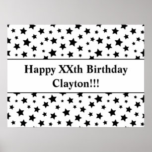 Black Stars with Message Anniversaire Poster