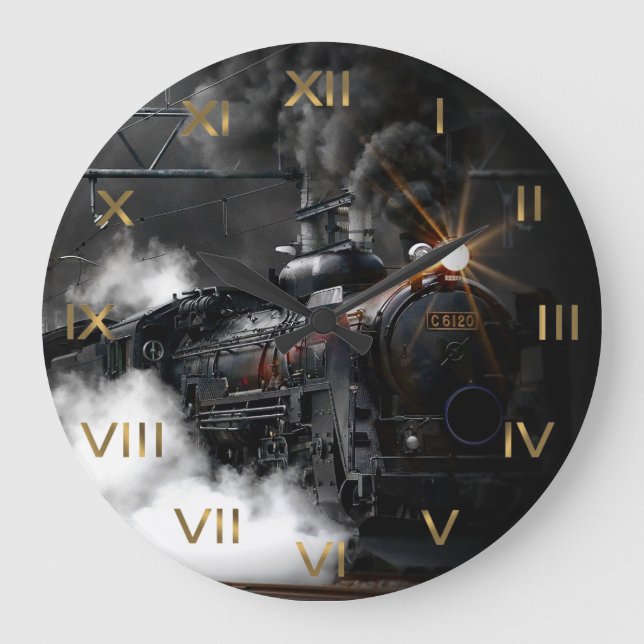 Black Steam Train Locomotive Große Wanduhr (Vorderseite)