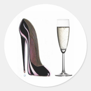 Black Stiletto Shoe and Champagne Glass Runder Aufkleber