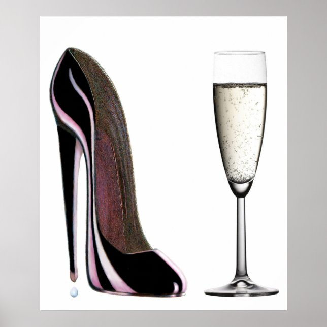 Black Stiletto Shoe and Champagne Print Poster (Vorne)