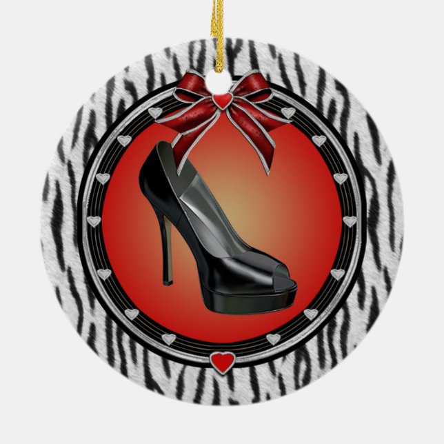 Black Stiletto Zebra Print Ornament (Hinten)