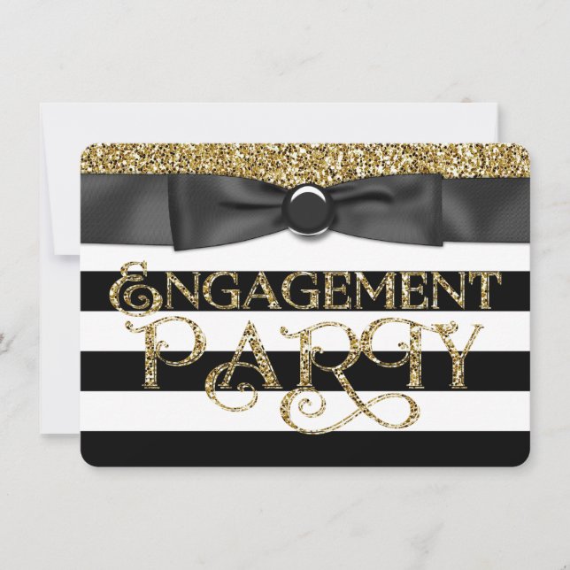 Black Strip Gold Glitzer-Engagement-Partei Einladung (Vorderseite)