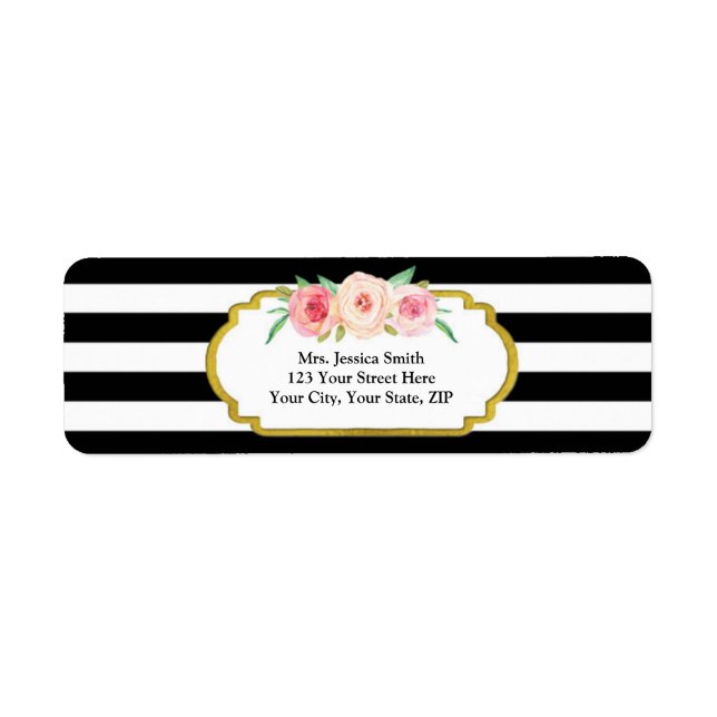 Black Strip Gold Pink Floral Rücksendeadresse Etik (Vorne)