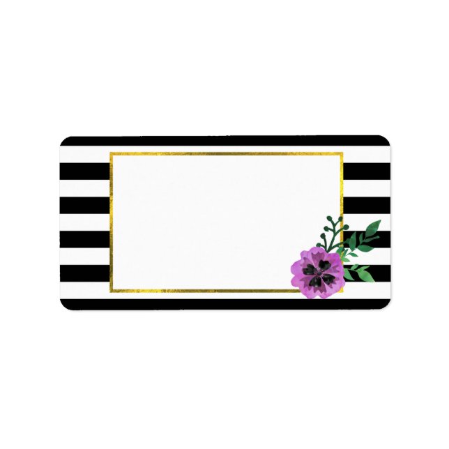 Black Strip und Lila Pansy-Adressmarken Adressaufkleber (Vorne)