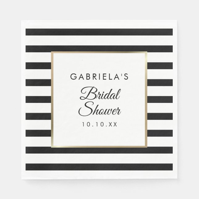 Black Stripe Elegantes Gold Brautparty Napkins Serviette (Vorderseite)
