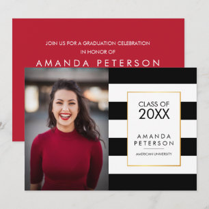 Black Stripe Faux cadre or Graduation Invitation