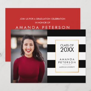 Black Stripe Faux cadre or Graduation Invitation