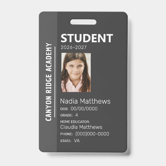 Black Stripe Homeschool Student ID Badge (Front)