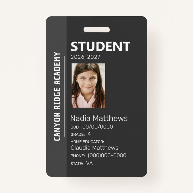 Black Stripe Homeschool Student ID Badge (Devant)