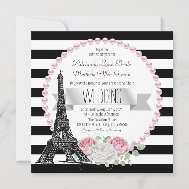 Black Stripe Paris Französisches Land Paris Hochze Einladung (Vorderseite)