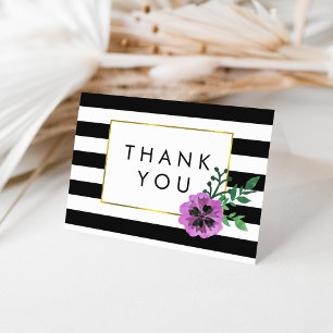 Black Stripe & Purple Pansy Merci Cartes