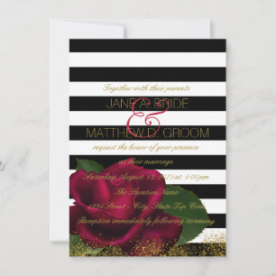 Black Stripe Red and Black Wedding Einladung