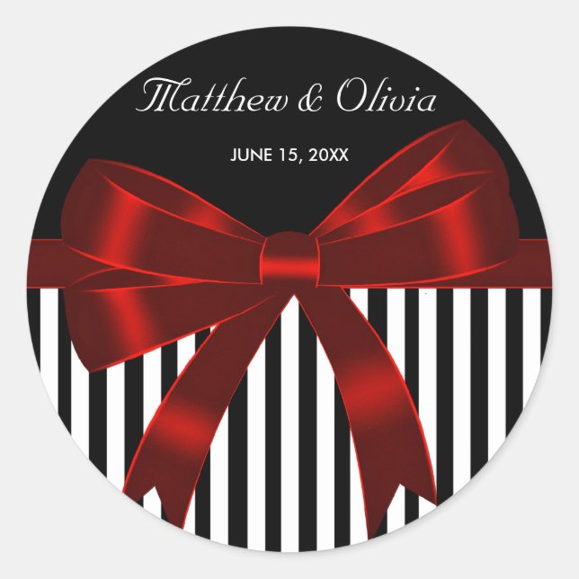 Black Stripe Red Bow Wedding Runder Aufkleber (Vorderseite)