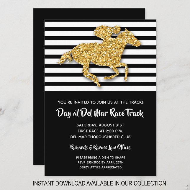 Black Stripe und Gold Glitzer Racing Einladung (INSTANT DOWNLOAD available in our collection to send your invitations digitally.)