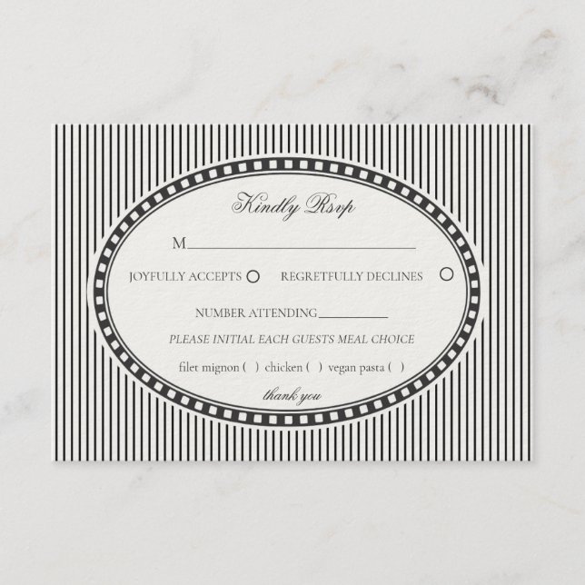 Black Striped Harlequin Pattern Wedding RSVP Begleitkarte (Vorderseite)