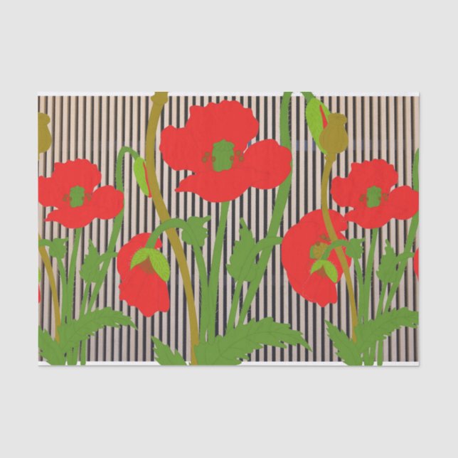BLACK STRIPEN UND ROTE POPPIEN Gewebepapier Seidenpapier (Vorderseite)