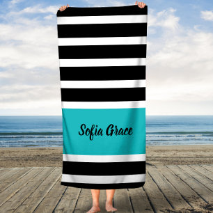 Black Stripes Aqua Nom personnalisé Serviette de b