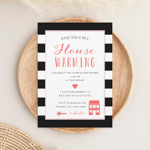 Black Stripes Coral House Party Invitation