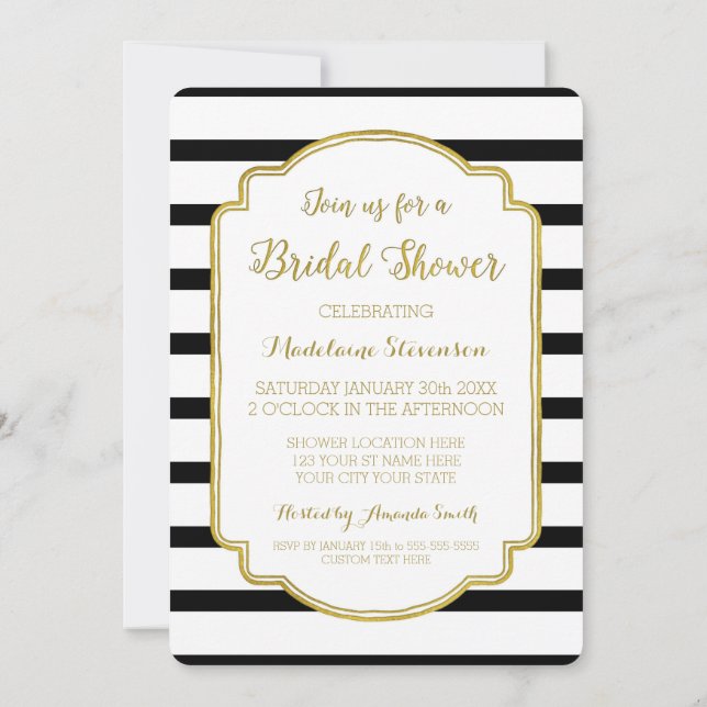 Black Stripes Gold Bridal Einladungen (Rückseite)