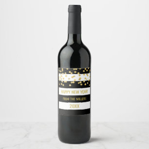 Black Stripes Gold Confetti Custom Neujahr Wein Weinetikett