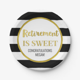 Black Stripes Gold Confetti Retirement ist Sweet Pappteller