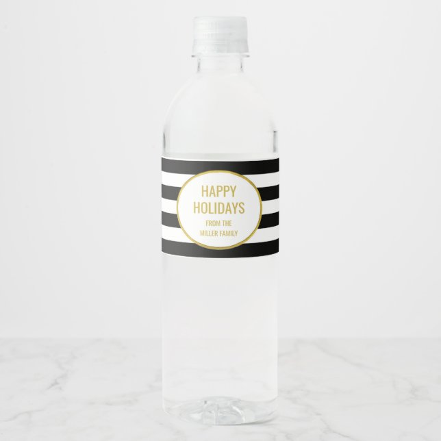 Black Stripes Gold Custom Happy Holidays (Vorderseite)