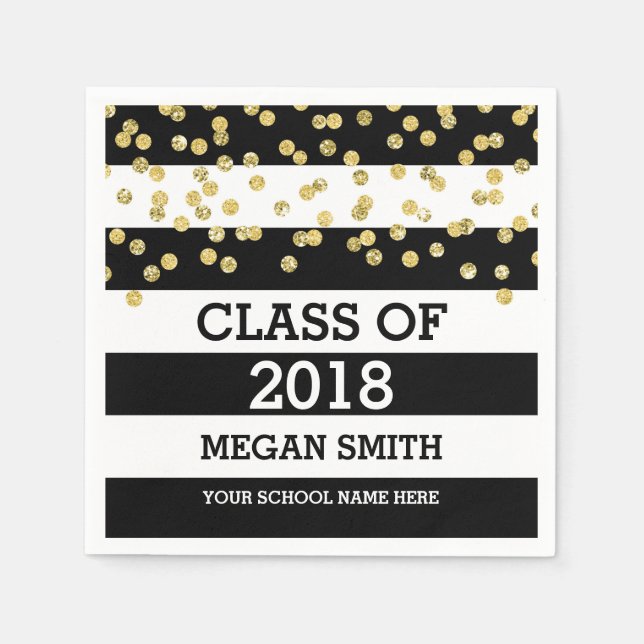 Black Stripes Gold Dots Class 2018 Abschluss Serviette (Vorderseite)