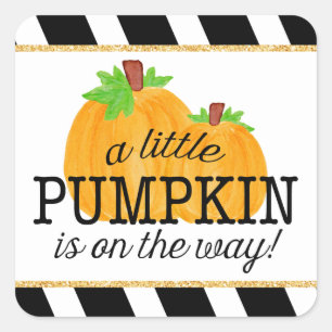 Black Stripes Gold Little Pumpkin Fall Baby Dusche Quadratischer Aufkleber