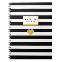Black Stripes & Metallic Gold Heart Notebook Notizblock