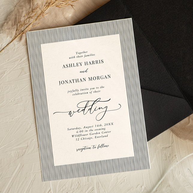 Black Stripes Old Money Wedding Invitation (Créateur téléchargé)
