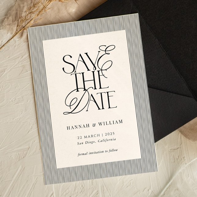 Black Stripes Old Money Wedding  Save The Date (Von Creator hochgeladen)