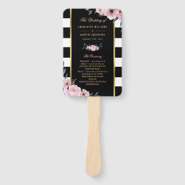Black Stripes Pink Floral Wedding Programm Fächer