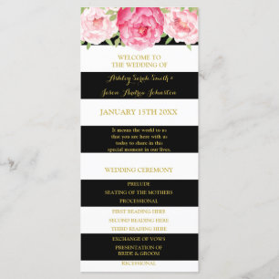 Black Stripes Pink Watercolor Hochzeitsprogramm Programm