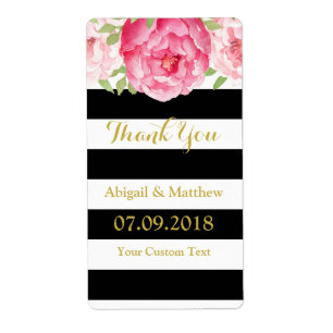Black Stripes Rose Floral Mariage Étiquettes