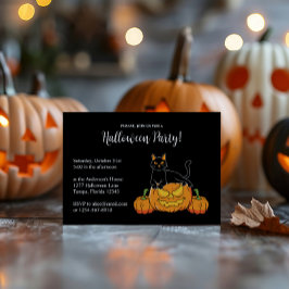 Black Stylish Halloween-Party Cat & Pumpkin Print Einladung