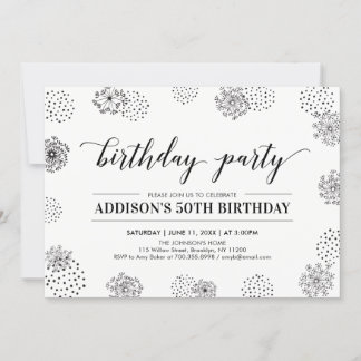 Black Stylish Modern 50. Adult Birthday Party Einladung