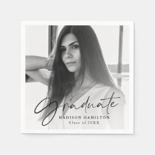 Black   Stylish Script Photo Graduation Serviette