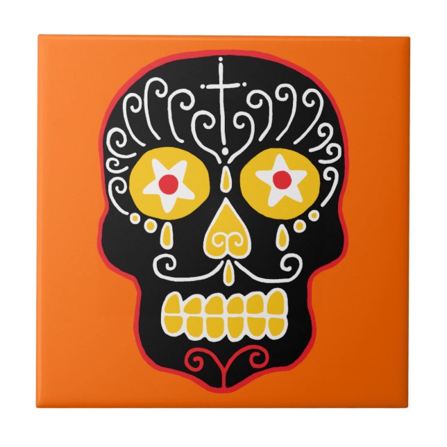 Black Sugar Skull Fliese (Vorderseite)