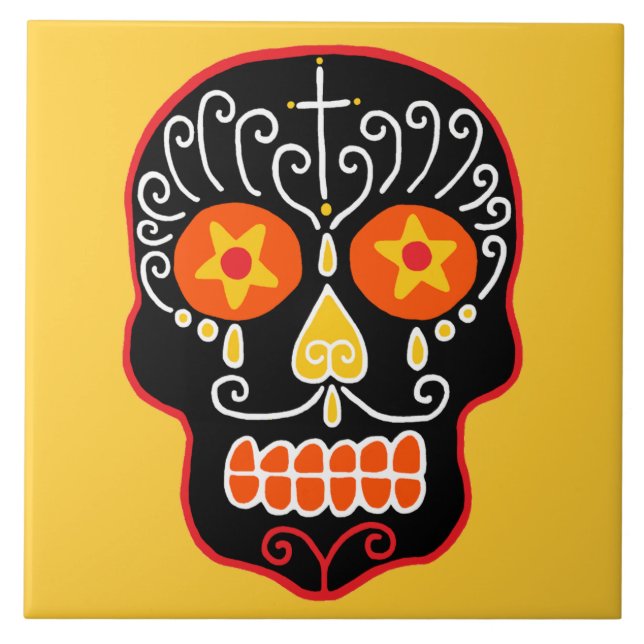 Black Sugar Skull Fliese (Vorderseite)