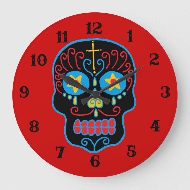 Black Sugar Skull Große Wanduhr (Vorderseite)