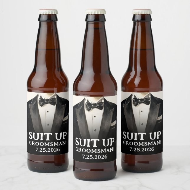 Black Suit Groomsman Proposition Bière Étiquette S (Bouteilles)