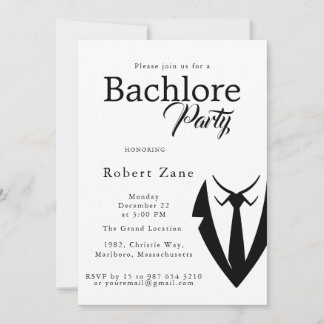 Black Suit & Tie Men's Bachelor Party Invitation Einladung