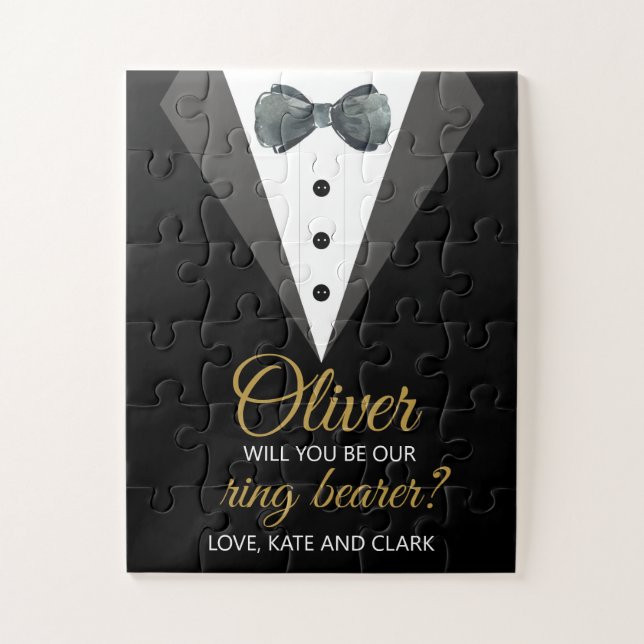 Black Suit & Tie Will You Be My Ring Bearer Puzzle (Vertikal)