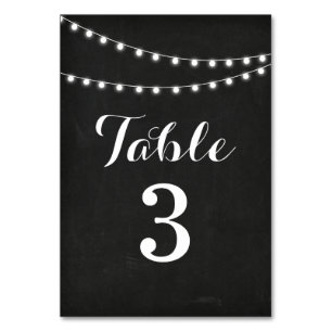 Black Summer String Light Wedding Tischnummern